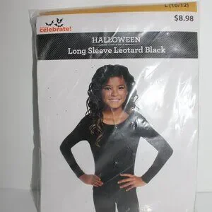 Celebrate Halloween Long Sleeve Leotard Black Girls Size L (10/12) NEW