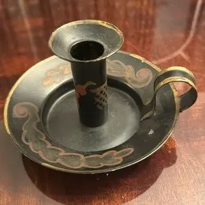 Centrum Company Vintage Black Painted Metal Tapered Candle Holder w Handle