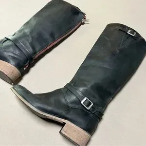 Charles David Rowdy Riding Boots Black Leather Women’s 7 Made In Italy