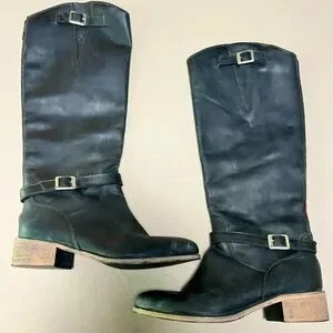Charles David Rowdy Riding Boots Black Leather Women’s 7 Made In Italy