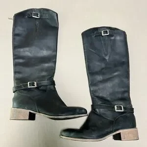 Charles David Rowdy Riding Boots Black Leather Women’s 7 Made In Italy