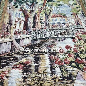 Charming Village Scene Tapestry with Green and Red Accents