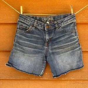 Cherokee Girls Denim Shorts Size 10/12 Blue With Frayed Hem