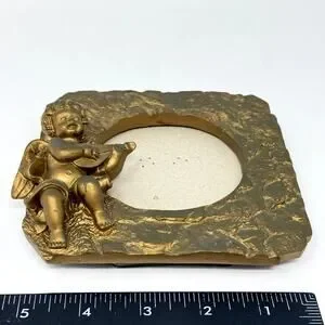 Cherub Playing Lute Angel Picture Frame Gold Rustic Stone Retro Vintage Style