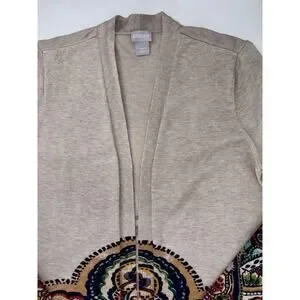 Chicos Womens Open Front Long Sweater Cardigan Medium (Size 1) Boho Earth Tones