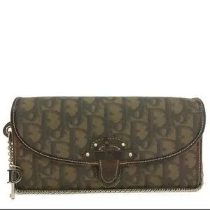 Christian Dior Trotter Canvas Leather Chain Long Bifold Wallet /1A5283