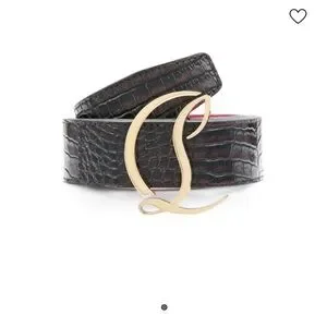 CHRISTIAN LOUBOUTIN embossed Crocodile Leather Belt with Gold Buckle