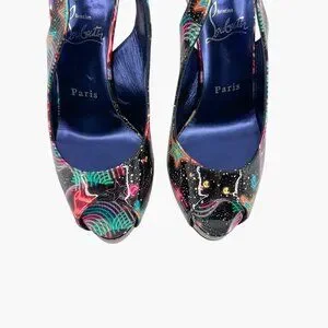 Christian Louboutin Hot Chick Sling Alta Pumps Size 38.5 US 8.5 Starlight Neon