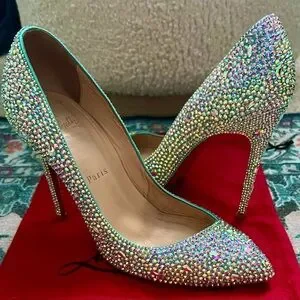 Christian Louboutin Tiffany Blue Swarovski Crystal Gemstone Strass Heels Size 37