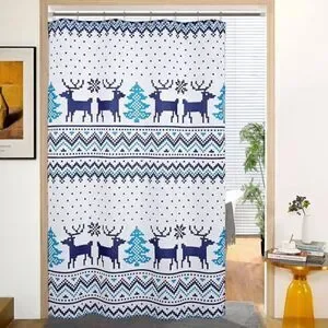 Christmas Eve Shower Curtain Blue Boho Pixel Decoration Shower Curtain