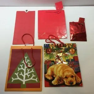 Christmas Holiday Gift Bag 57 Gift Tag Stickers Red Green Santa Jolly Tree