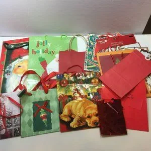 Christmas Holiday Gift Bag 57 Gift Tag Stickers Red Green Santa Jolly Tree