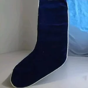 Christmas Stocking Needlepnt. NOEL Bears Navy Blue Velvet Gold Trim X Stitch EUC