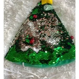 Christmas Tree Sequin Jingle Bell Pet Hat Headwear NEW XL