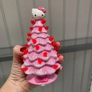 Christmas Valentine Hello Kitty Red Pink Lightup Ceramic Christmas Tree 5.8” NWT