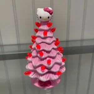 Christmas Valentine Hello Kitty Red Pink lightup Ceramic Christmas Tree 5.8” NWT