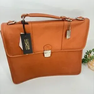 Claire Chase Leather Briefcase Attache Laptop Bag Cognac Brown Business