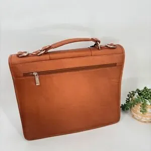 Claire Chase Leather Briefcase Attache Laptop Bag Cognac Brown Business