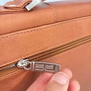 Claire Chase Leather Briefcase Attache Laptop Bag Cognac Brown Business