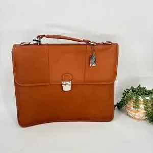 Claire Chase Leather Briefcase Attache Laptop Bag Cognac Brown Business