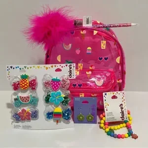 Claire’s bundle with backpack 3 bracelets 6 hair clips pen and earrings Claire’s bundle with backpack 3 bracelets 6 hair clips pen and earrings
