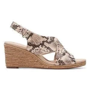 CLARKS Taupe Lafley Alaine Snake Espadrille Wedge Sandals Size 7W Wide