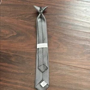 Classic Black And White Striped Kids Clip On Tie