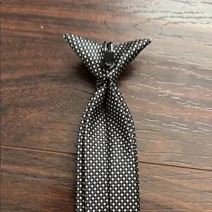 Classic Black And White Striped Kids Clip On Tie