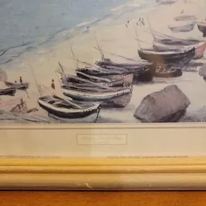 Claude Monet Landscape Framed Print Lithograph Boats On The Beach 12x10