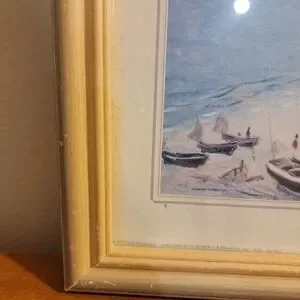 Claude Monet Landscape Framed Print Lithograph Boats On The Beach 12x10
