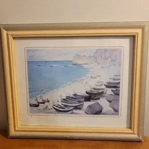 Claude Monet Landscape Framed Print Lithograph Boats on the Beach 12x10
