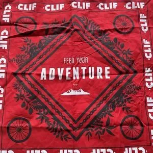 Clif Bar "Feed Your Adventure" Red/Black 21"x21" Bandana With Chain Link Print