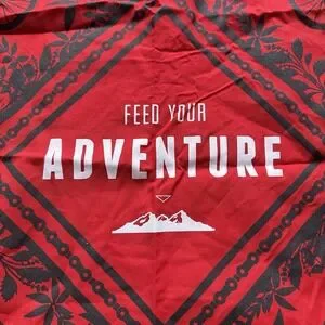 Clif Bar "Feed Your Adventure" Red/Black 21"x21" Bandana With Chain Link Print