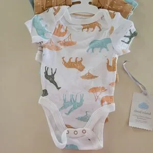 Cloud Island™ Blue Safari Short Sleeve Bodysuit 4pk Newborn