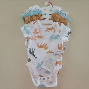 Cloud Island™ Blue Safari Short Sleeve Bodysuit 4pk Newborn