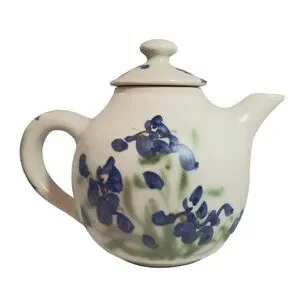 Clouds Folsom Pottery Teapot Lidded Large Floral Iris Studio Art Vintage 1994