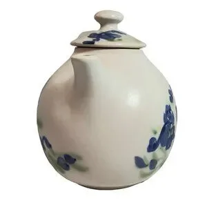 Clouds Folsom Pottery Teapot Lidded Large Floral Iris Studio Art Vintage 1994