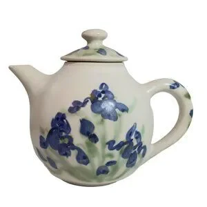 Clouds Folsom Pottery Teapot Lidded Large Floral Iris Studio Art Vintage 1994