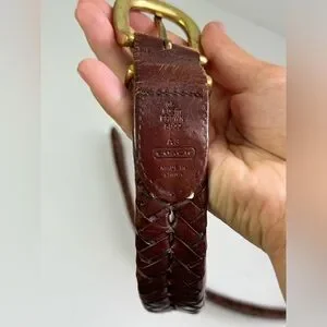 Coach Brown Leather Woven Strap Solid Goldtone Buckle Men’s Belt - Size 36
