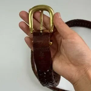 Coach Brown Leather Woven Strap Solid Goldtone Buckle Men’s Belt - Size 36