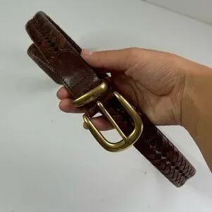 Coach Brown Leather Woven Strap Solid Goldtone Buckle Men’s Belt - Size 36