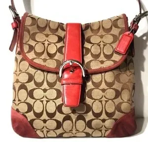 Coach Canvas Suede Signature C Red Crossbody Shoulder Bag