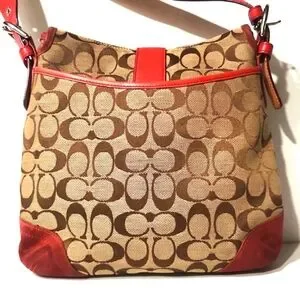 Coach Canvas Suede Signature C Red Crossbody Shoulder Bag