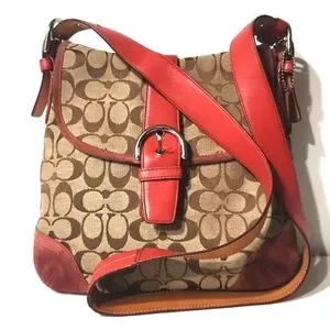 Coach Canvas Suede Signature C Red Crossbody Shoulder Bag
