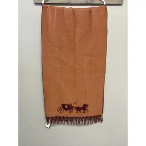 Coach Horse & Carriage Jacquard 100% Wool Scarf/ Wrap Cherry Ginger Made Italy