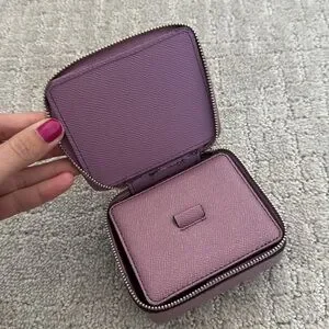 Coach Lilac Glitter Crossgrain Leather Jewelry Case Zip Around Travel Box