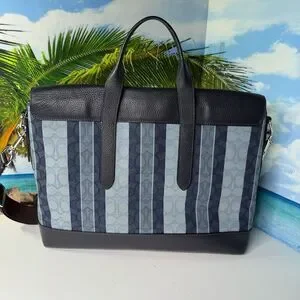 Coach M2161 Hamilton Portfolio Briefcase Tote In Signature Canvas Blue NWOT