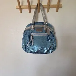 Coach POPPY Y2K Limited Edition Turquoise Silver Sequin Tote Bag Rare