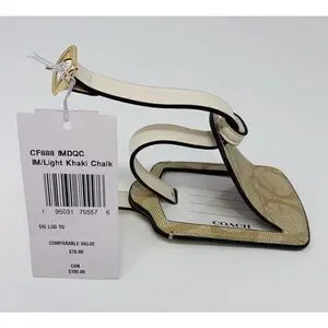 COACH Signature Canvas Luggage Tag Smooth Leather CF888 Gold Light Khaki Chalk