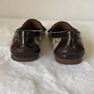 COACH Tan & Brown Signature Print Fortunata Driving Shoe/ Loafer Size 6.5